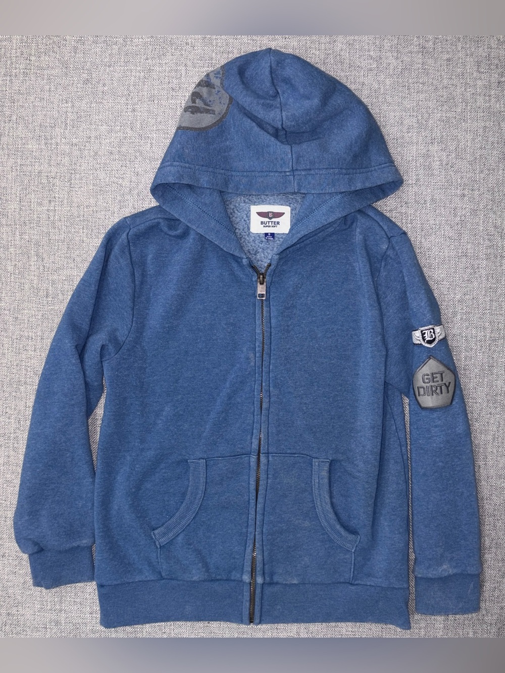 Butter Kids Heather Blue Full-Zip Hoodie with Hood